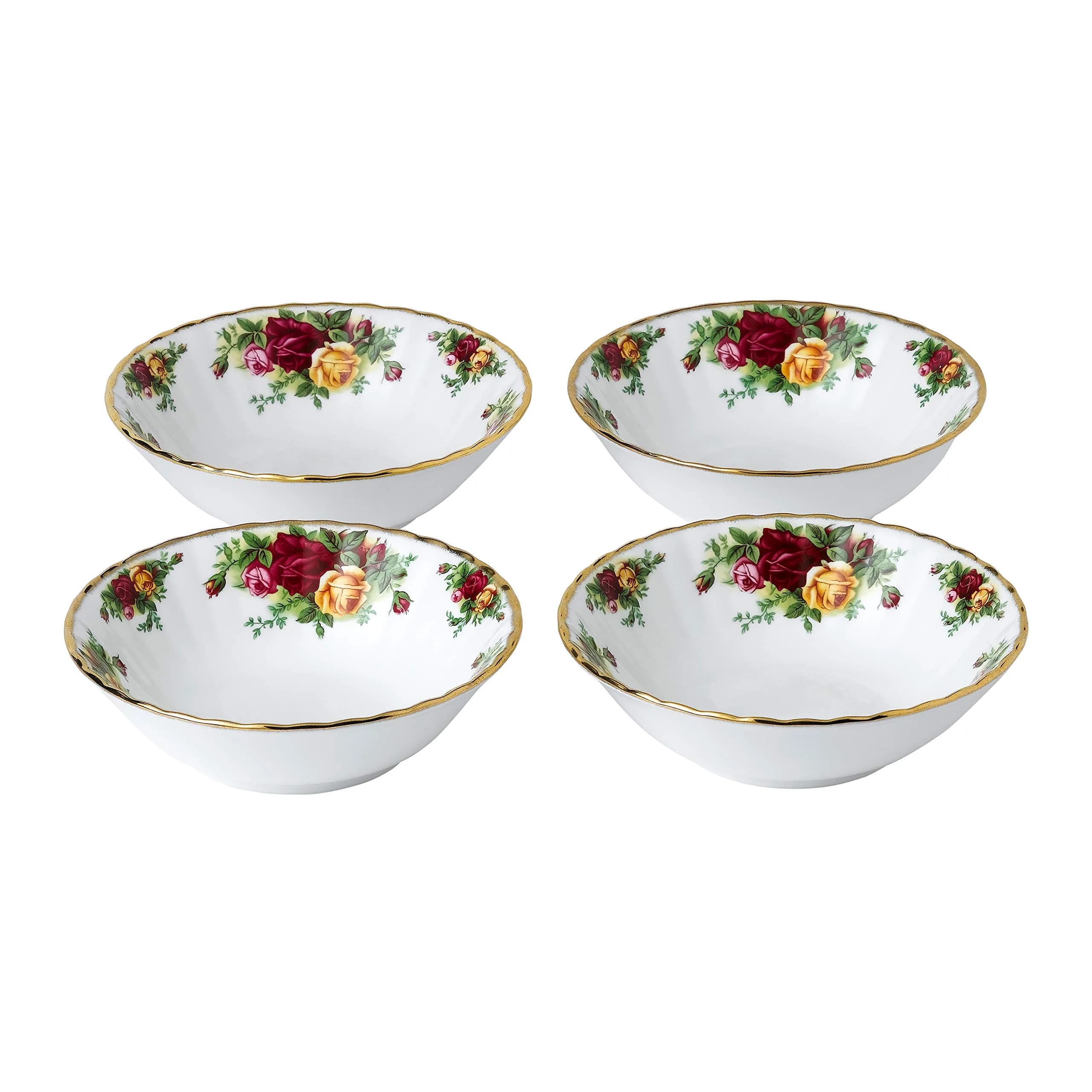 Royal Albert Old Country Roses Bone China Bowls 4pc Set, 6.2" | Vintage Floral Elegance - main product image