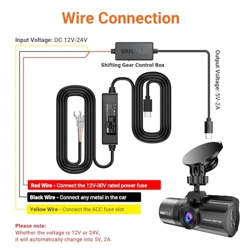 VANTRUE USB-C Hardwire Kit 11.5ft | 12V-24V to 5V ACC Parking Mode thumbnail 2