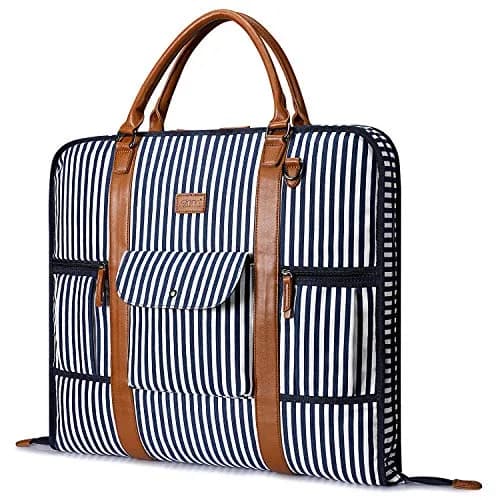 S-ZONE Carry On Garment Bag for Business Travel Canvas Leather Men Women Suit Cover, Blue Stripe-l, L thumbnail 1