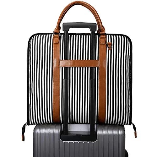 S-ZONE Garment Bag for Travel - Large Canvas Leather Suit Cover with Shoulder Strap | Modern Black Stripe thumbnail 4