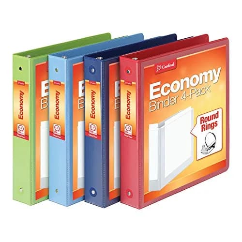 Cardinal 1.5 Inch 3 Ring Binder 4-Pack | Holds 350 Sheets, ClearVue Presentation View, Non-Stick, Assorted Colors thumbnail 1