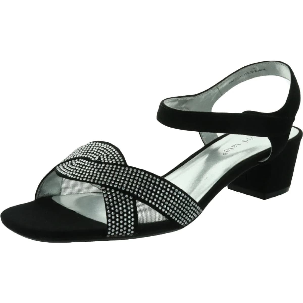 David Tate Rain Black 8 Wide | Satin Wedge Sandal with Rhinestone Accents - main product image
