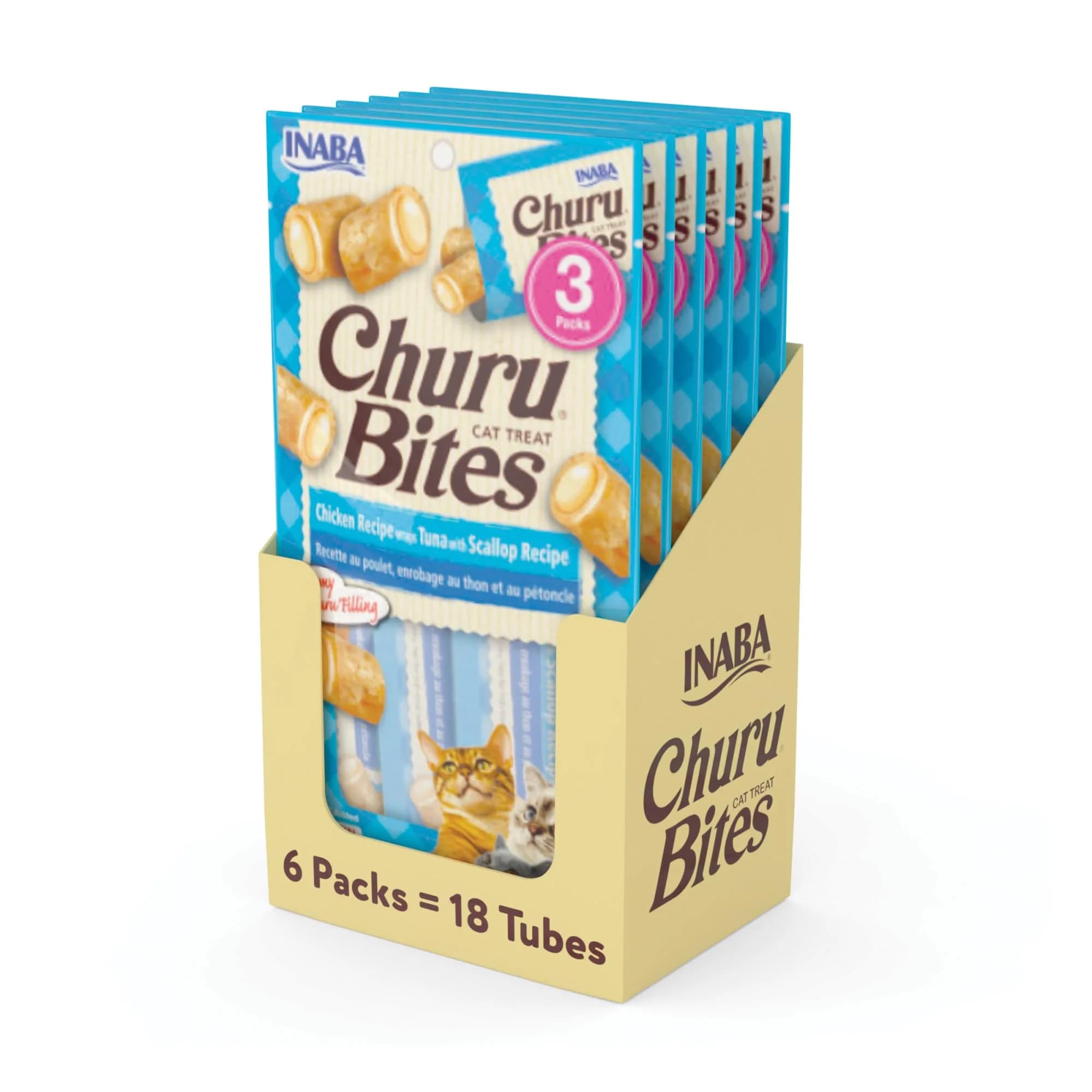INABA Churu Bites Soft & Chewy Cat Treats, Tuna Scallop Recipe, 18 Tubes (0.35 oz each) | Grain-Free, Low-Calorie, Pill-Friendly - main product image