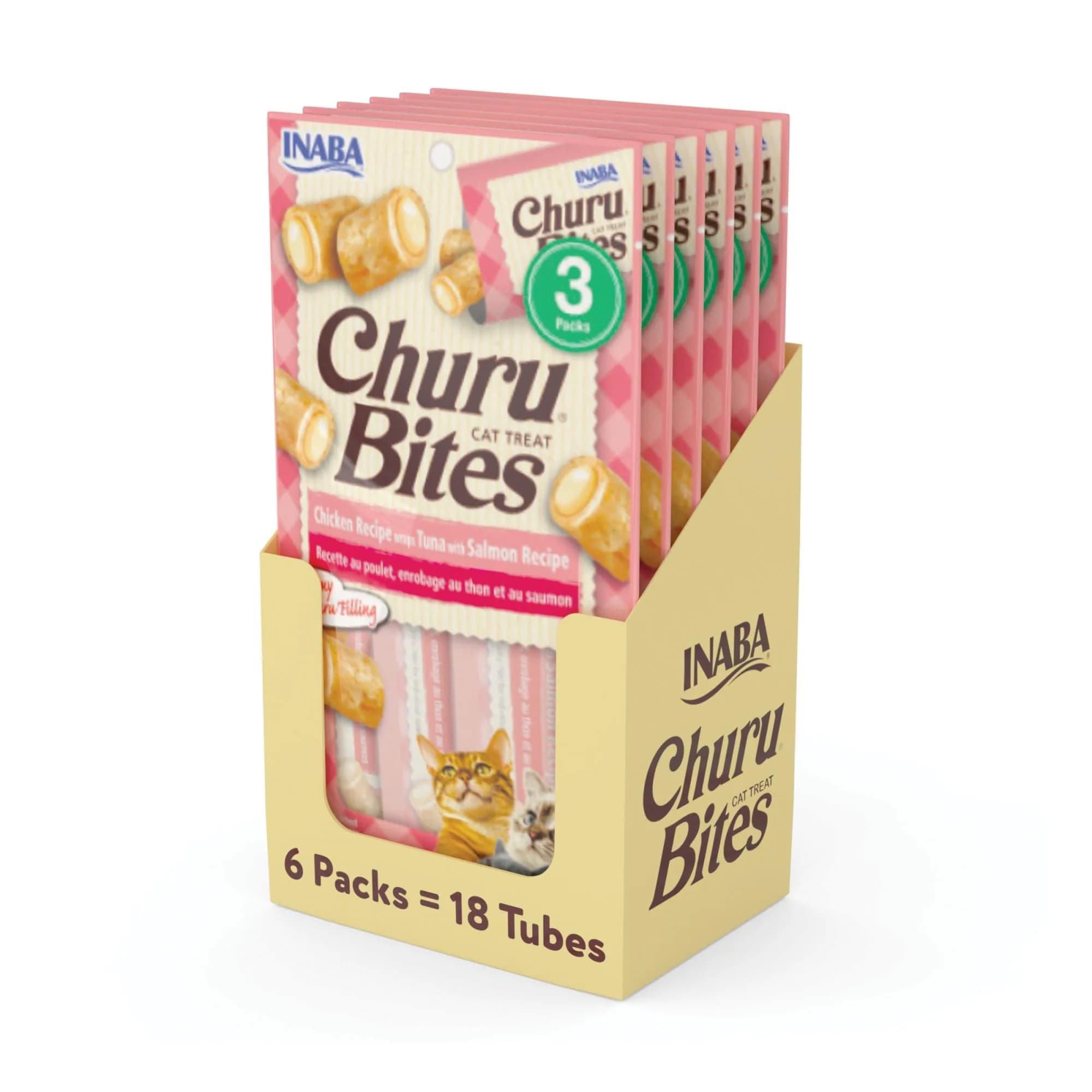 INABA Churu Bites Soft & Chewy Cat Treats, Tuna Salmon Flavor, 18 Tubes (6.3 oz / 179 g) | Grain-Free, Low-Calorie, Pill-Friendly - main product image