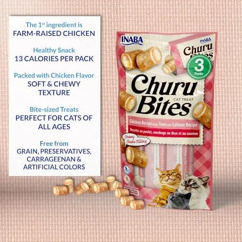 INABA Churu Bites Soft & Chewy Cat Treats, Tuna Salmon Flavor, 18 Tubes (6.3 oz / 179 g) | Grain-Free, Low-Calorie, Pill-Friendly thumbnail 5