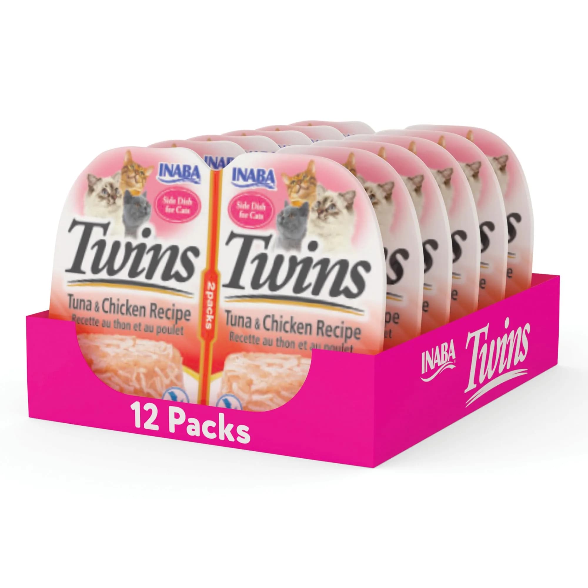 INABA Twins Wet Cat Treat Side Dish, Tuna Chicken Scallop, 12ct (12 Count) | Hydrating & Low-Calorie Snack for Cats — Tuna & Chicken Recipe
