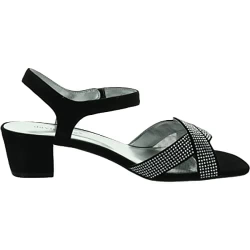 David Tate Rain Black 6 M | Satin Open Toe Sandal with Rhinestone Accents thumbnail 2