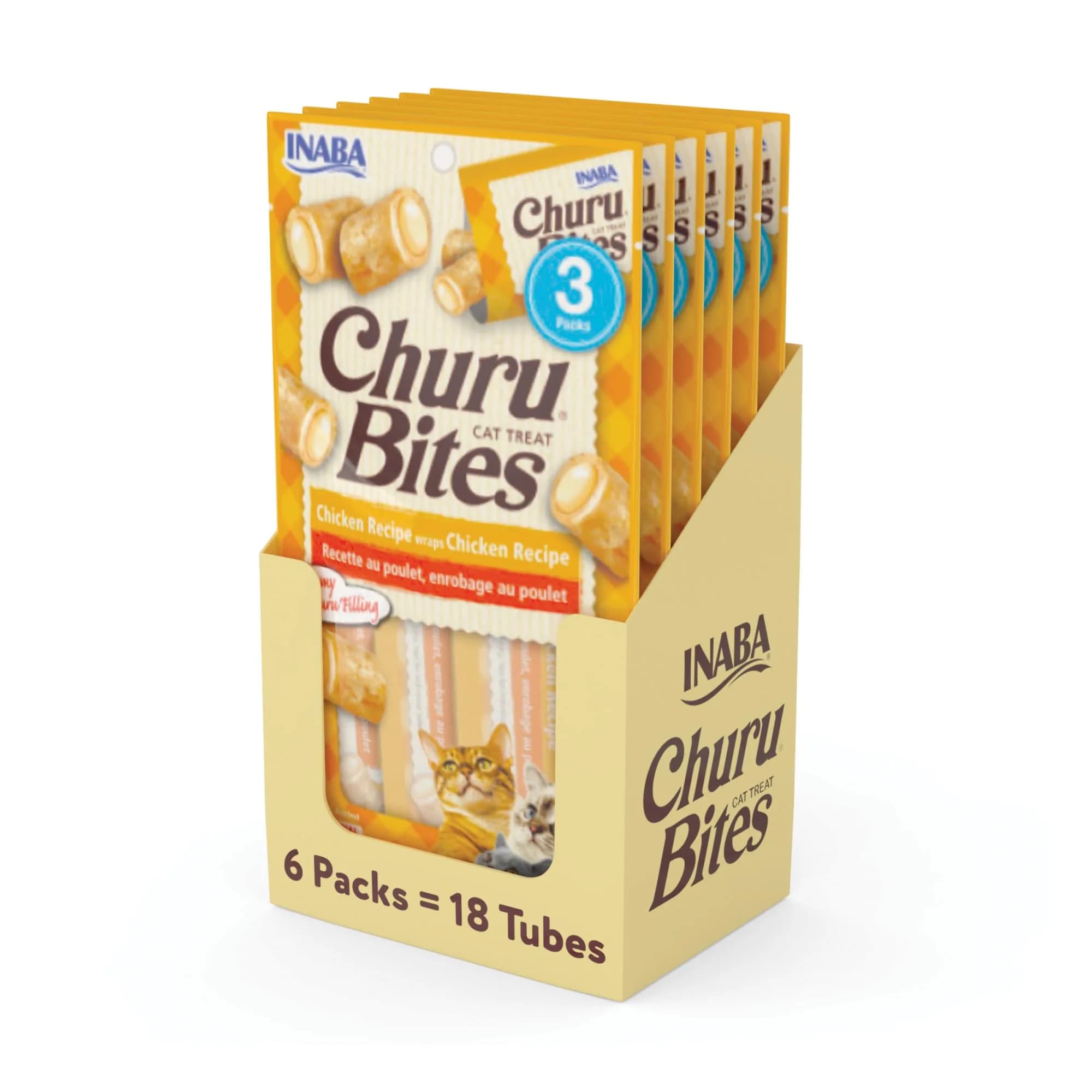 INABA Churu Bites Soft & Chewy Cat Treats, Tuna Salmon Flavor, 18 Tubes (6.3 oz / 179 g) | Grain-Free, Low-Calorie, Pill-Friendly — Chicken