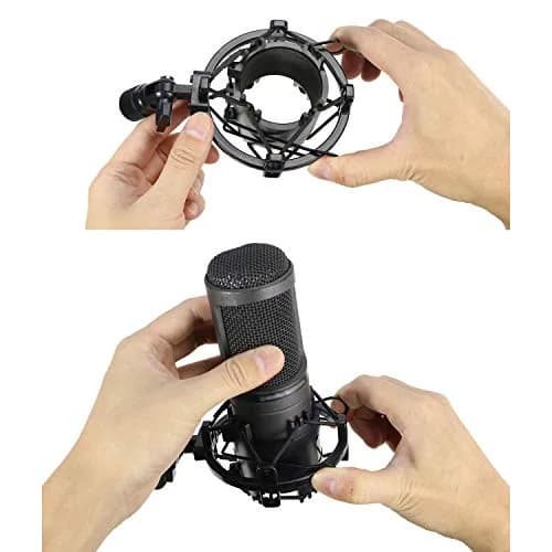 YOUSHARES AT2020 Shock Mount with Pop Filter & Foam Windscreen | Reduces Vibration Noise for Audio Technica AT2020 AT2035 ATR2500 Condenser Mic (Black/Gold) thumbnail 5
