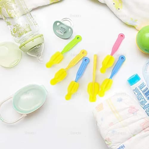 AUEAR Milk Bottle Nipple Brushes Pacifier Sponge Cleaning Set (8 Pcs, Blue/Pink/Yellow/Green) | Fits Standard Nipples thumbnail 6