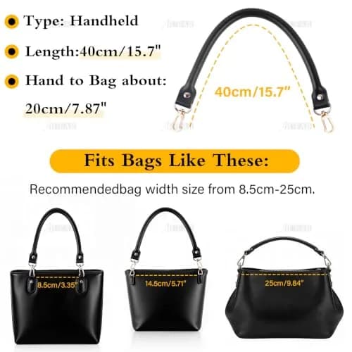AUEAR Black Leather Purse Straps with Gold Buckles for Small Bags, 40cm (15.7 Inches) | 2-Pack Replacement Handles thumbnail 3
