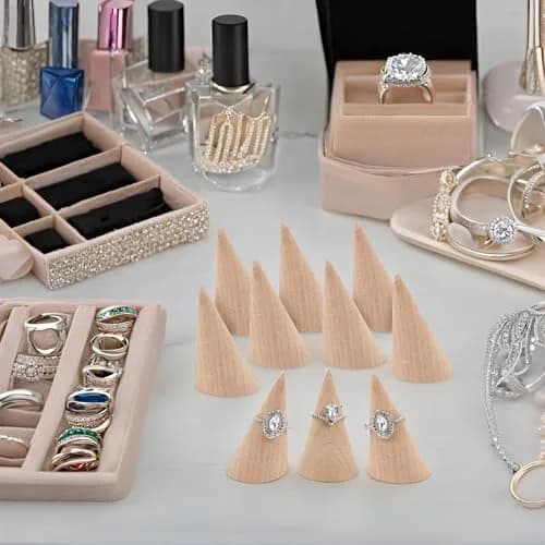 AUEAR Natural Wood Cone Ring Display Stand, 2.8cm (1.1") x 5.1cm (2") | 10-Pack Organizer for Jewelry Counters thumbnail 2