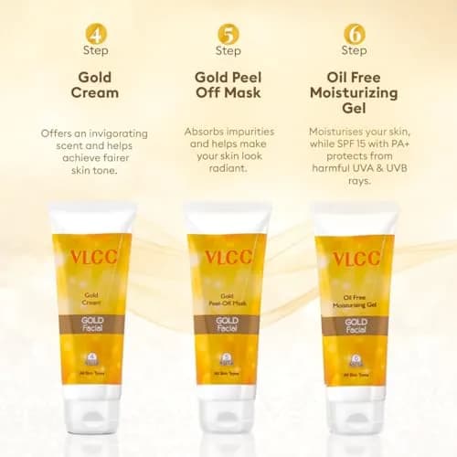 VLCC Gold Facial Kit + FREE Rose Water Toner 300gm (10.58 oz) + 100ml (3.38 Fl Oz) | Natural Glow Facial Kit thumbnail 7