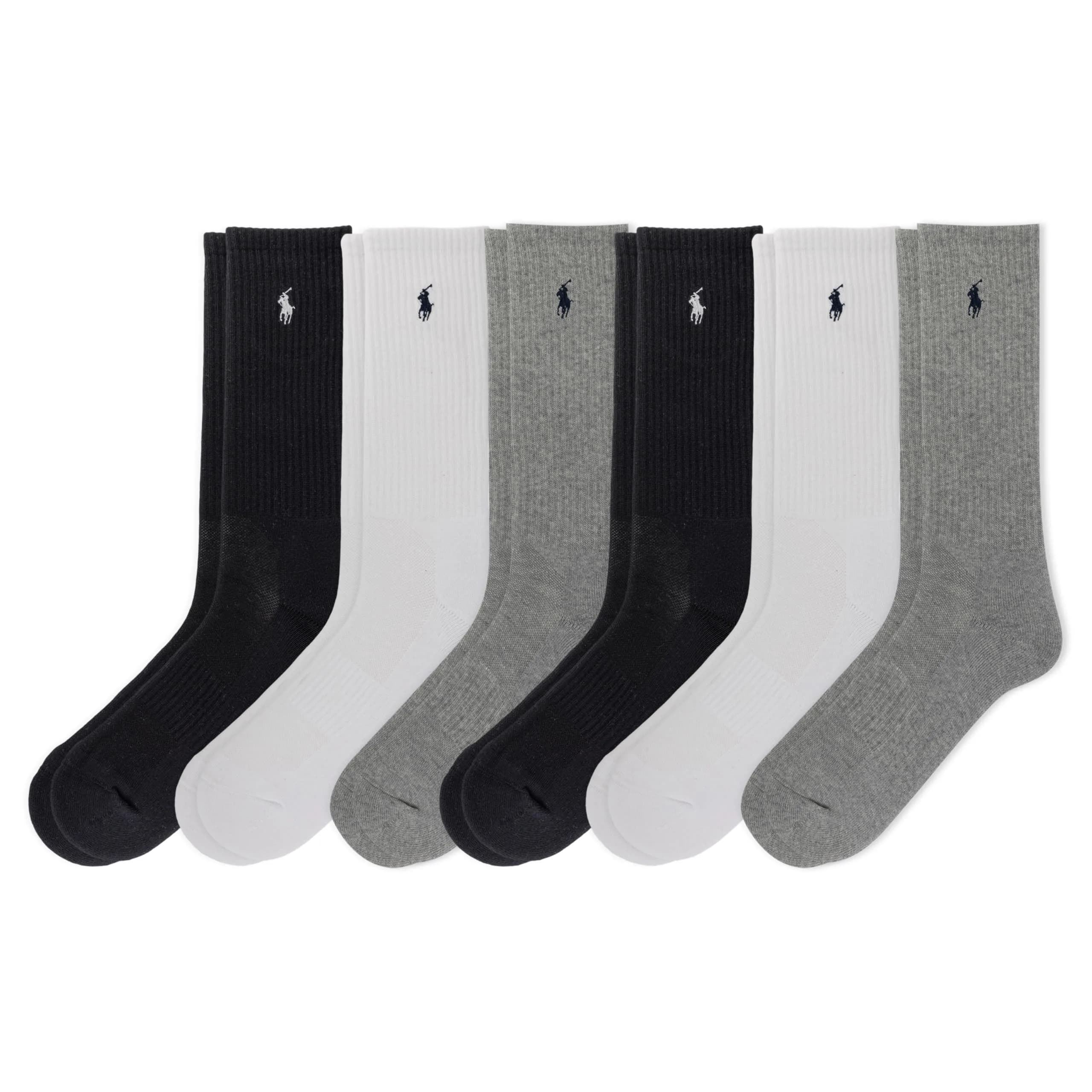 POLO RALPH LAUREN Men's Athletic Performance Cotton Crew Socks, 6 Pairs | Moisture-Wicking & Cushioned Fit