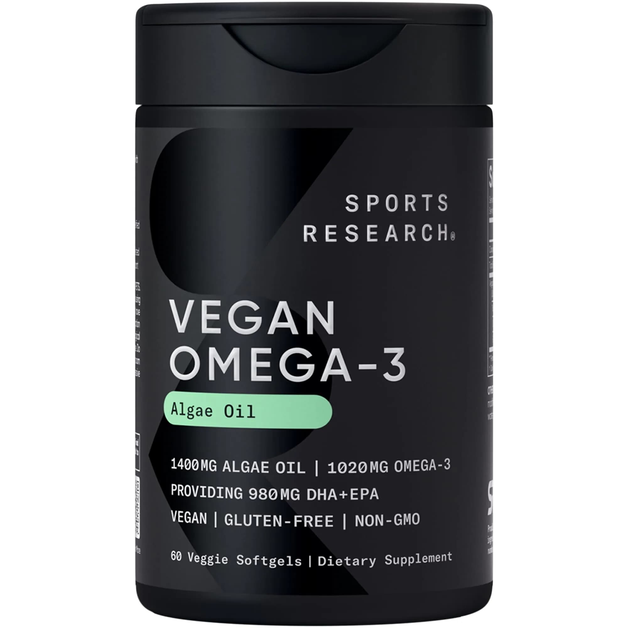 Sports Research Vegan Omega-3 Algae Oil 1020mg 60 Count Plantgels™ | 630mg DHA+EPA Per Serving - main product image