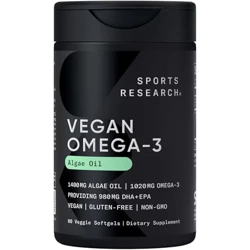 Sports Research Vegan Omega-3 Algae Oil 1020mg 60 Count Plantgels™ | 630mg DHA+EPA Per Serving thumbnail 1