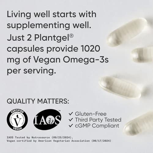 Sports Research Vegan Omega-3 Algae Oil 1020mg 60 Count Plantgels™ | 630mg DHA+EPA Per Serving thumbnail 4