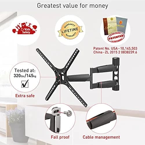 Barkan 21'' Long TV Wall Mount, 13-65 inch Full Motion Articulating - Holds up to 80lbs, Extremely Extendable thumbnail 3