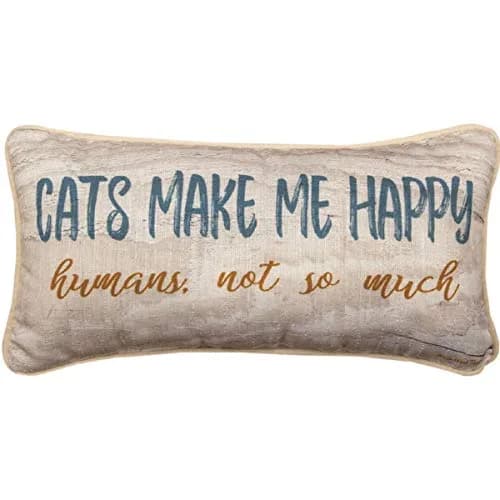 MWW Cats Make Me Happy Pillow 17" x 9" | Modern Cartoon Cat Design thumbnail 1