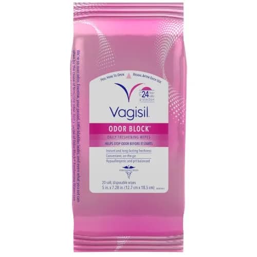 Vagisil Odor Block Daily Freshening Feminine Wipes, 20 Count | Up to 24 Hr Odor Control for Sensitive Skin thumbnail 1