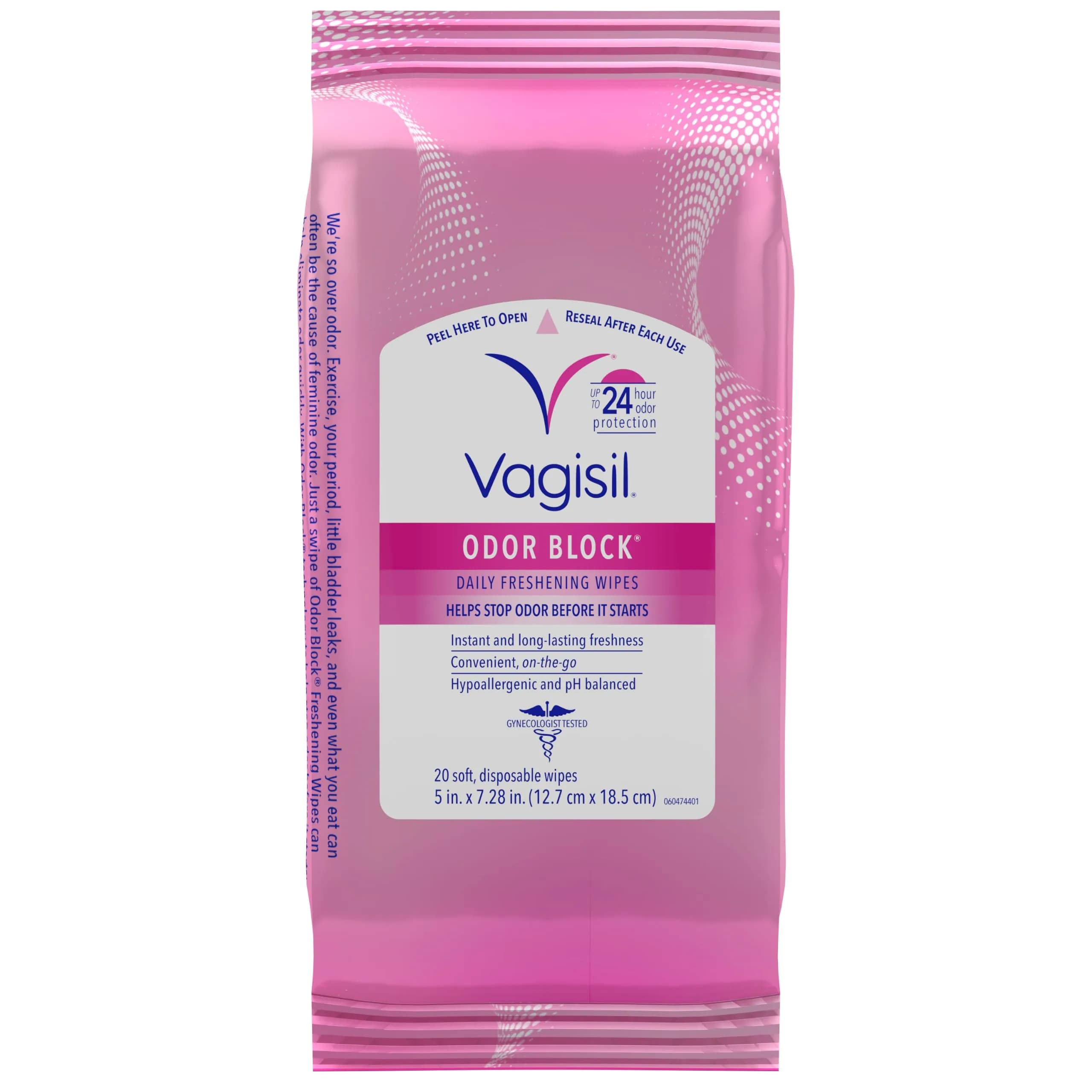 Vagisil Odor Block Daily Freshening Feminine Wipes, 20 Count | Up to 24 Hr Odor Control for Sensitive Skin
