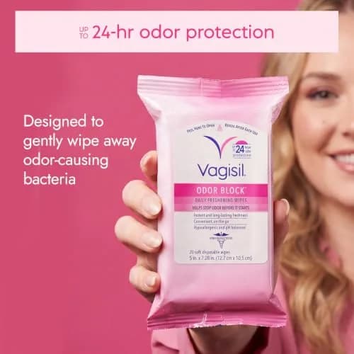 Vagisil Odor Block Daily Freshening Feminine Wipes, 20 Count | Up to 24 Hr Odor Control for Sensitive Skin thumbnail 2