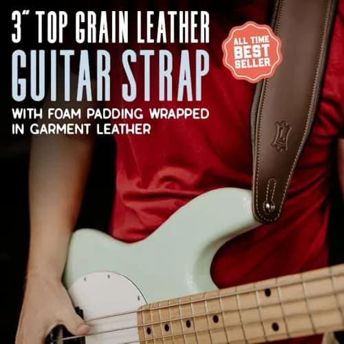 Levy's Leathers Amped Leather Series 3" Wide Guitar Strap with Foam Padding, 76-130cm (37"-51") | Black, USA-Sourced thumbnail 2
