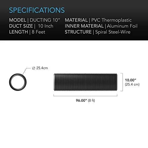 AC Infinity Flexible Aluminum Ducting 10 inch (25.4 cm) x 8 ft | Heavy-Duty Four-Layer Ventilation Tube with Clamps thumbnail 5