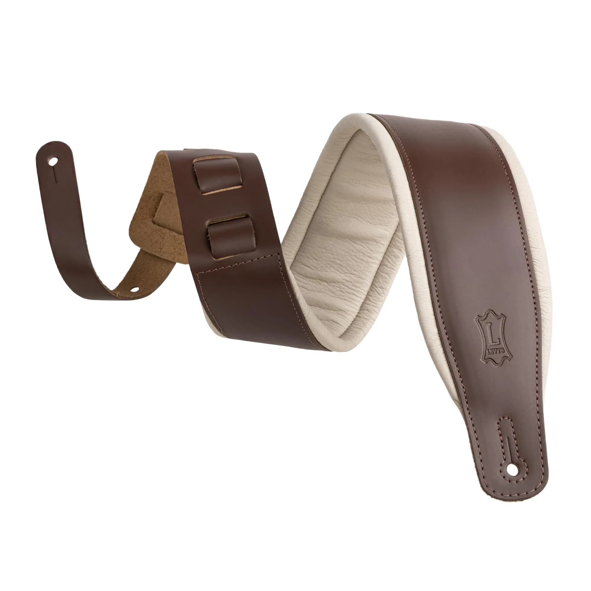 Levy's Leathers 3" Wide Amped Leather Series Guitar Strap with Foam Padding and Garment Leather Backing; Brown and Cream