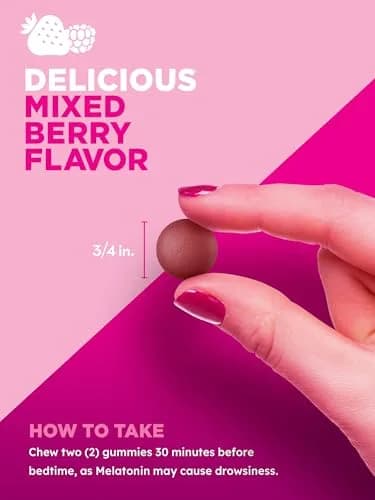 PINK Melatonin Gummies 10mg | Max Potency | Mixed Berry Flavor | 70 Vegan Gummies thumbnail 4