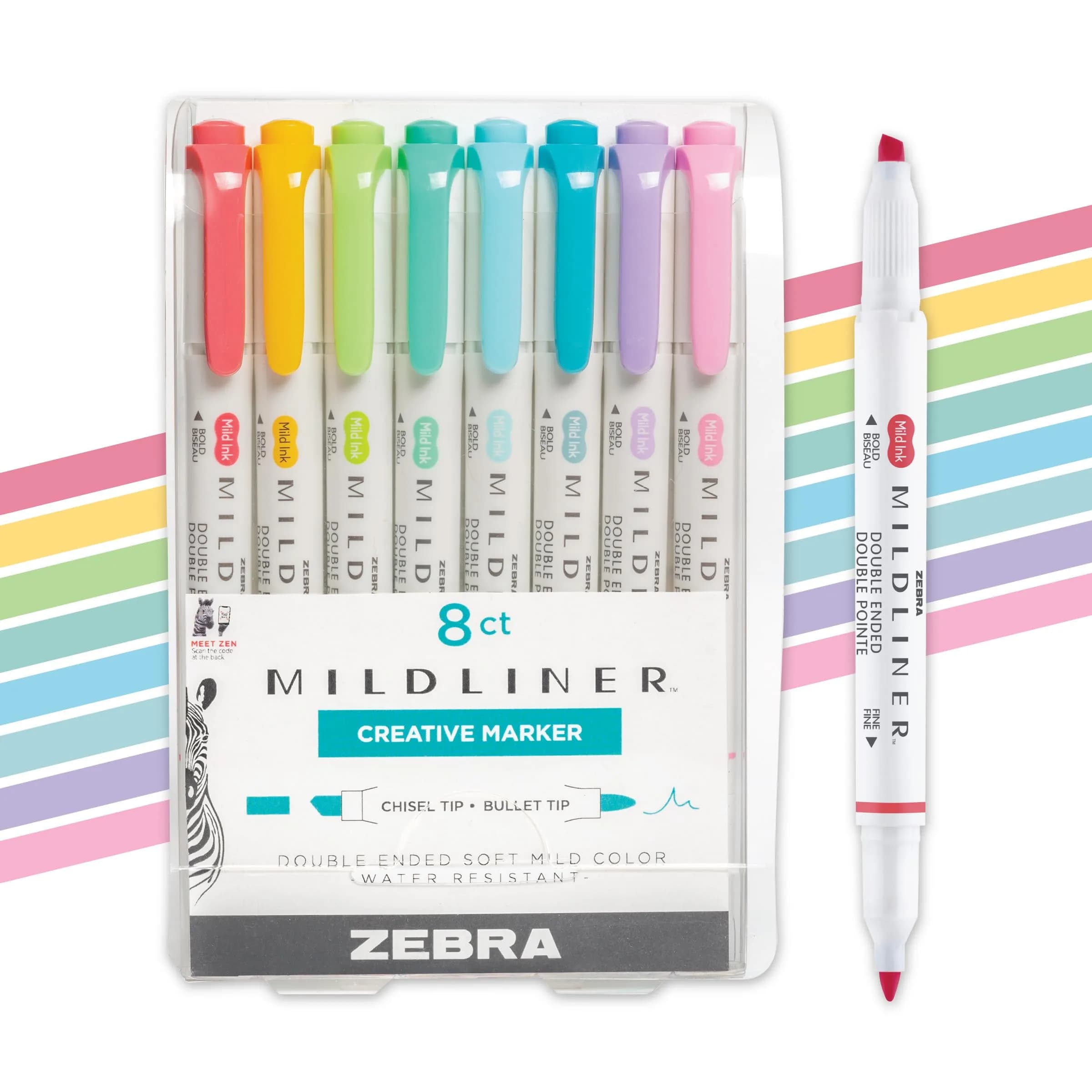 Zebra Pen Mildliner Assorted Colors Dual Tip Highlighter Set (8-Pack) | No Bleed Ink for Study & Creative Projects