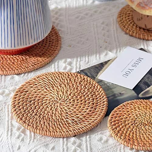 Unknown Trivet 8.66 inch Round Gold | Heat Resistant Woven Wood for Kitchen & Dining thumbnail 3