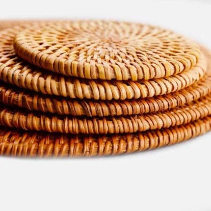 Unknown Trivet 8.66 inch Round Gold | Heat Resistant Woven Wood for Kitchen & Dining thumbnail 4