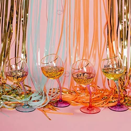 Pavilion Gift Company Let's Get Tipsy Purple Ombre Stemmed Wine Glass 266ml (11 Oz) | Unique Geometric Design thumbnail 7