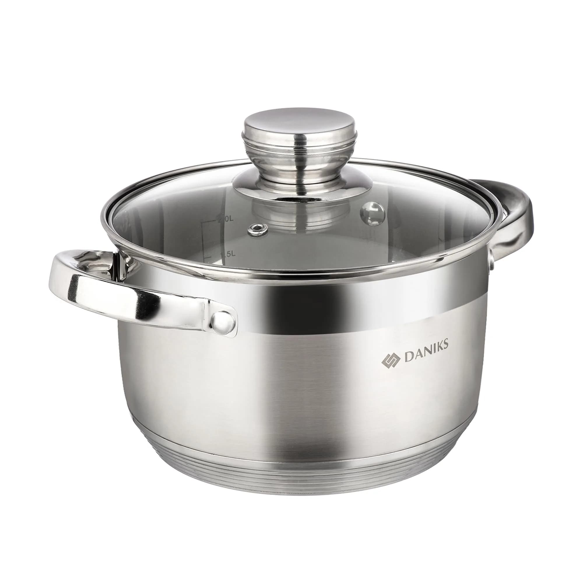 Daniks 3.2 Quart (3 L) Stainless Steel Stock Pot with Glass Lid | Induction Compatible, Built-In Scale - main product image