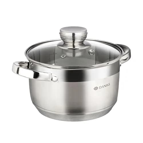 Daniks 3.2 Quart (3 L) Stainless Steel Stock Pot with Glass Lid | Induction Compatible, Built-In Scale thumbnail 1
