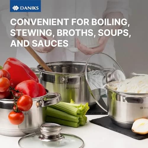 Daniks 3.2 Quart (3 L) Stainless Steel Stock Pot with Glass Lid | Induction Compatible, Built-In Scale thumbnail 5