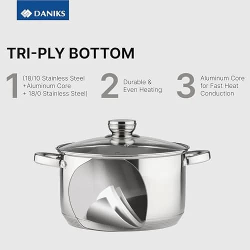 Daniks 3.2 Quart (3 L) Stainless Steel Stock Pot with Glass Lid | Induction Compatible, Built-In Scale thumbnail 3