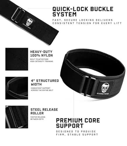 Gymreapers Quick Locking Weight Lifting Belt 4 Inch Black Medium | Back Support for Squats & Deadlifts thumbnail 2