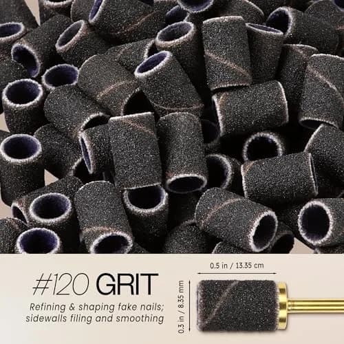 PANA 100 Pieces Nail Sanding Bands 120 Grit (0.3 in. / 7.6 mm) | Professional Coarse Grit for Acrylic Nails thumbnail 3