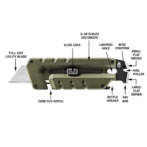 Gerber Prybrid Utility Knife Multitool 8-in-1 Box Cutter, Green G10, 10.8 cm (4.25 in) Folded thumbnail 3