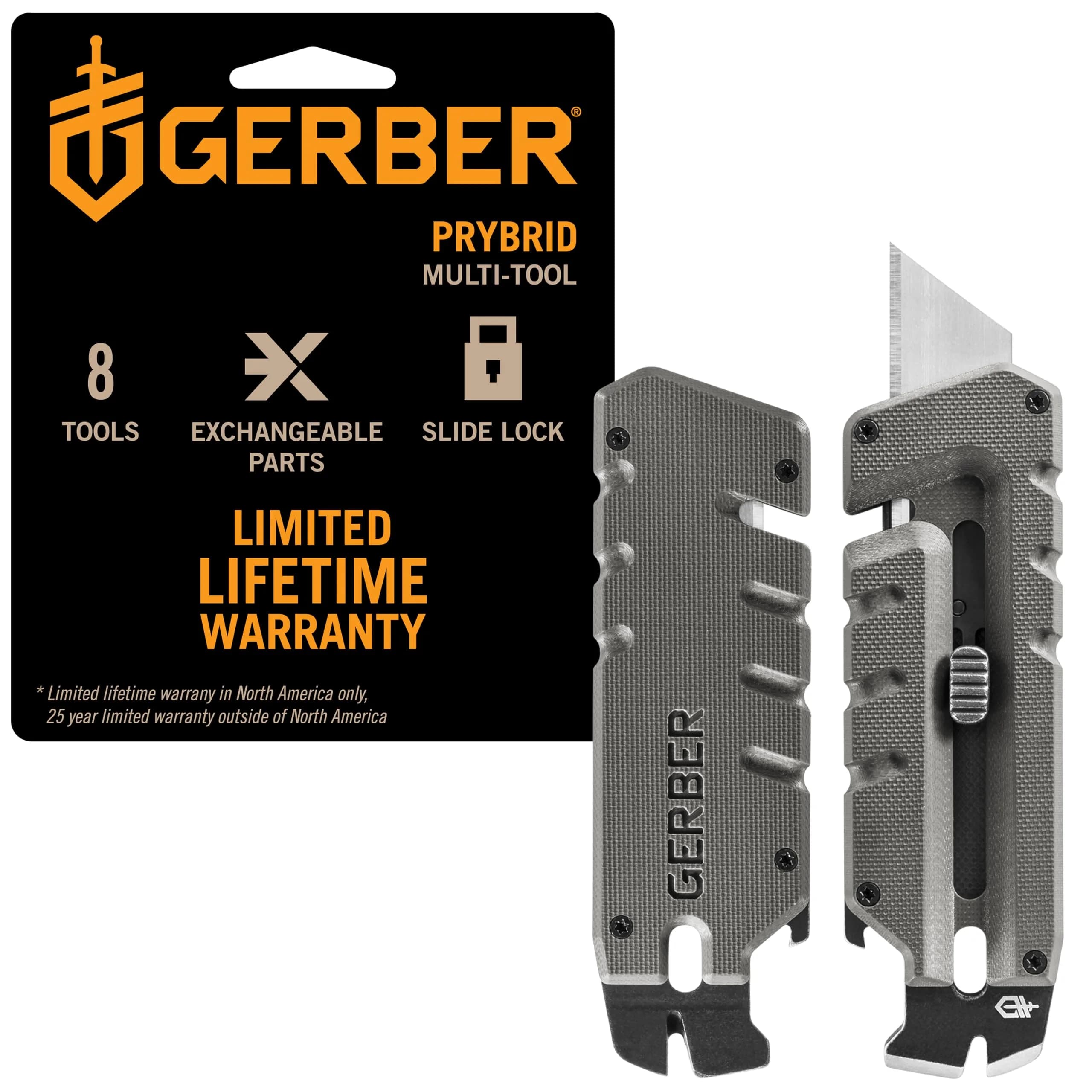 Gerber Prybrid Pocket Knife Multitool 8-in-1 Box Cutter, Bottle Opener, Grey (4.25 x 1.3 x 0.4 inches)