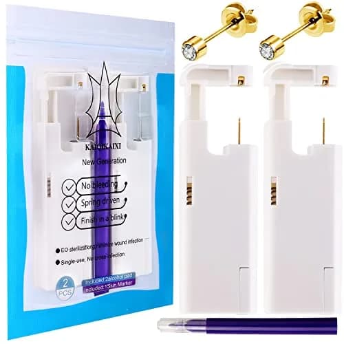 KAIQIKAIXI 2Pcs Ear Piercing Kit with 4mm Golden Studs & Cleaning Pads | Automatic & Painless Household Piercing Tools thumbnail 1