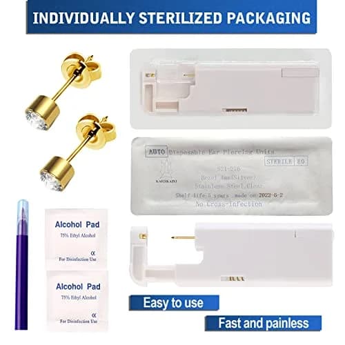 KAIQIKAIXI 2Pcs Ear Piercing Kit with 4mm Golden Studs & Cleaning Pads | Automatic & Painless Household Piercing Tools thumbnail 6