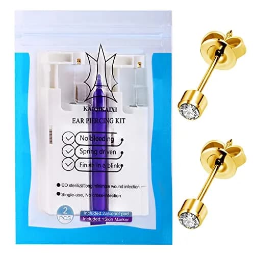 KAIQIKAIXI 2Pcs Ear Piercing Kit with 4mm Golden Studs & Cleaning Pads | Automatic & Painless Household Piercing Tools thumbnail 7