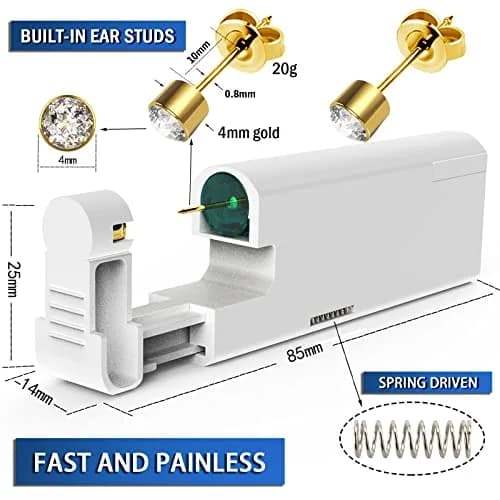 KAIQIKAIXI 2Pcs Ear Piercing Kit with 4mm Golden Studs & Cleaning Pads | Automatic & Painless Household Piercing Tools thumbnail 3