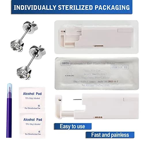 KAIQIKAIXI 2Pcs Ear Piercing Kit with 5mm Silver Stainless Steel Studs & Cleaning Pads | Automatic & Painless Household Piercing Tools thumbnail 4