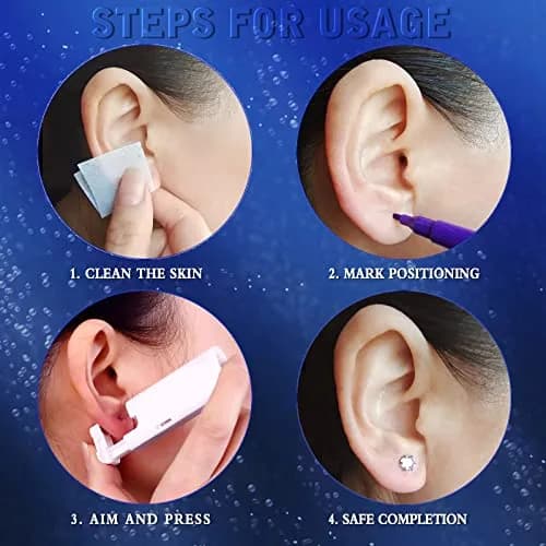 KAIQIKAIXI 2Pcs Ear Piercing Kit with 5mm Silver Stainless Steel Studs & Cleaning Pads | Automatic & Painless Household Piercing Tools thumbnail 5