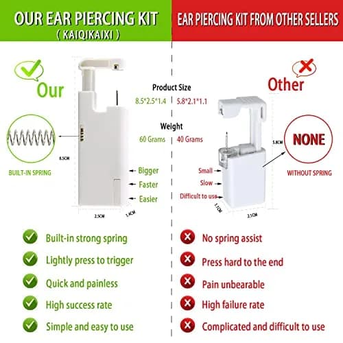 KAIQIKAIXI 2Pcs Ear Piercing Kit with 5mm Silver Stainless Steel Studs & Cleaning Pads | Automatic & Painless Household Piercing Tools thumbnail 6