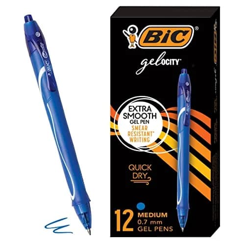 BIC Gelocity Quick Dry Blue Gel Pens, Medium Point (0.7mm), 12-Count Pack | Smooth Ink Flow thumbnail 1